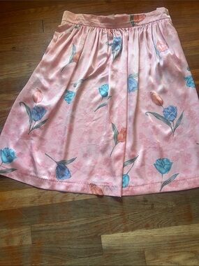 VINTAGE Laura Henson Pink Floral Print Skirt with Blue & Peach Accents